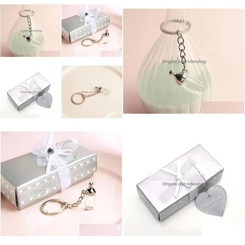 Party Favor New Baby Shower Favor Gifts Baptism Christening Guest Souvenirs Crystal Milk Bottle Keychain Key Ring Za4408 Drop Delivery Dhedg