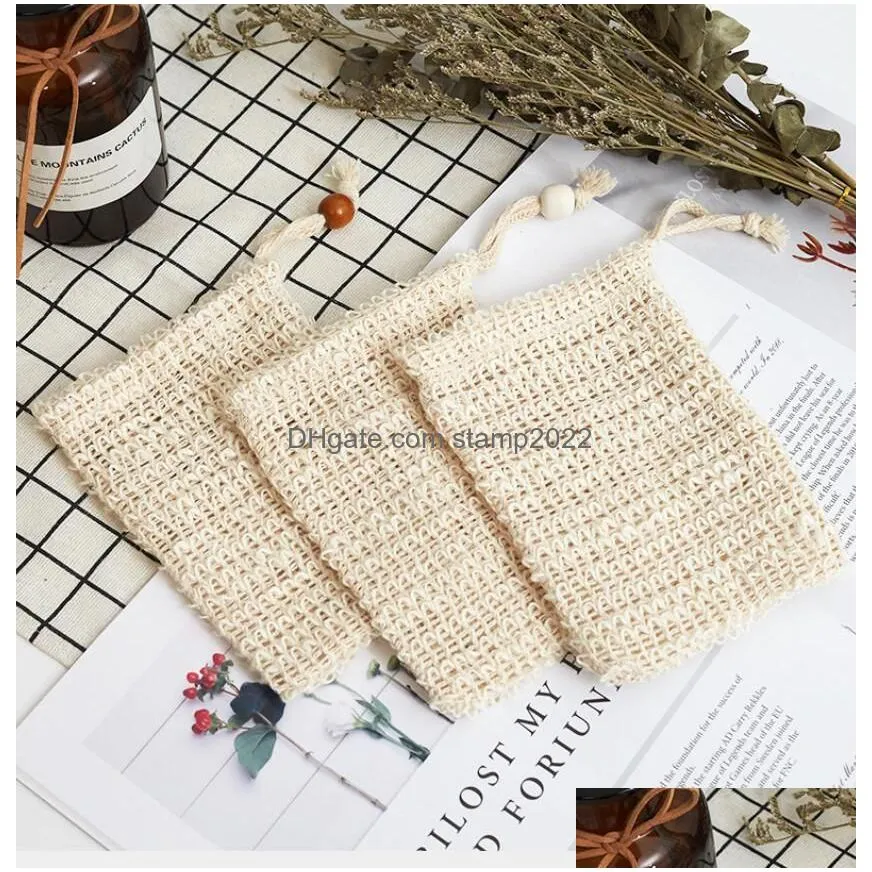 fast delivery exfoliating mesh bags pouch for shower body massage scrubber natural organic ramie soap bag sisal saver moisturizing bath spa foaming