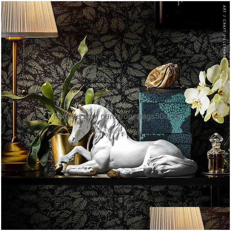 Other Arts And Crafts Vilead Nordic Resin White Horse Statue Animal Figurines Modern Home Office Decoration Living Room Fairy Garden D Dhcnz