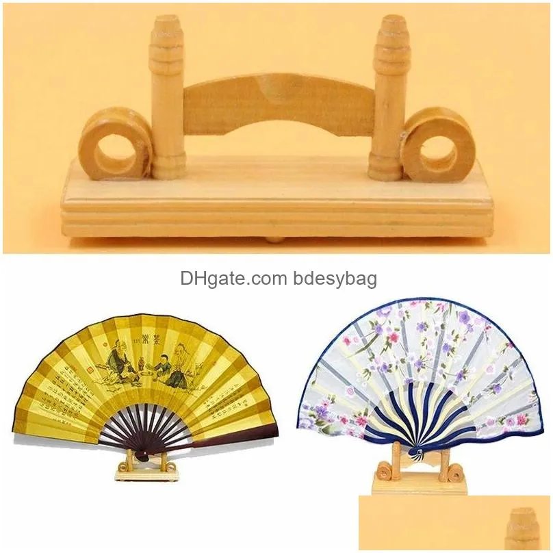 Storage Holders & Racks Folding Fan Display Stand For Home Decoration Hand Holder Decor Wooden Japanese Base Lx4837 Drop Delivery Home Dhl0C