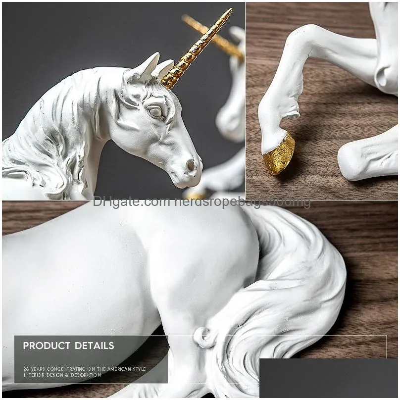 Other Arts And Crafts Vilead Nordic Resin White Horse Statue Animal Figurines Modern Home Office Decoration Living Room Fairy Garden D Dhcnz