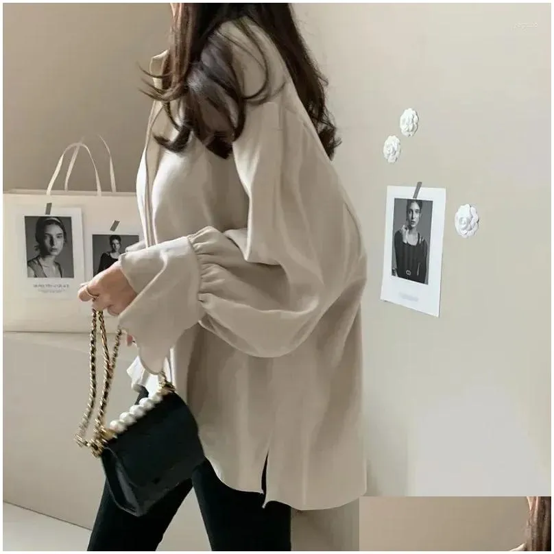 Women`s Blouses Women Long Sleeve V-neck Shirt 2023 Korean Fashion Loose Simple Blouse Office Lady Chiffon Autumn Tops Casual Clothes