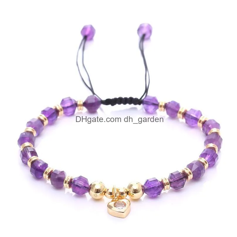 Charm Bracelets Wholesale Faceted Stone Beads Bracelet Gemstone Crystal Beaded Bracelets Adjustable Amethyst Jewelry For Wo Dhgarden Dhftq