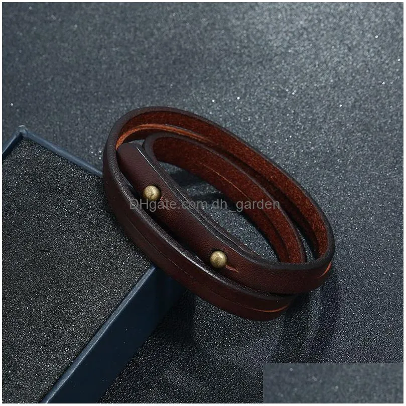 Bangle Women Men Simple Bracelets Bangle Cuff Mtilayer Leather Bracelet Black Brown Retro Fashion Jewelry Will And Sandy Gi Dhgarden Dh2Ym