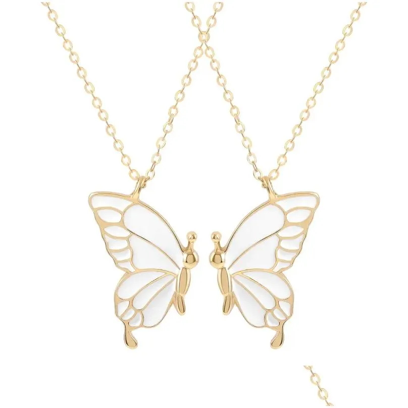 Pendant Necklaces 2PCS Friend Butterfly BFF Friendship Necklace For 2 Girls Lover Couple Long Distance Birthday Gifts