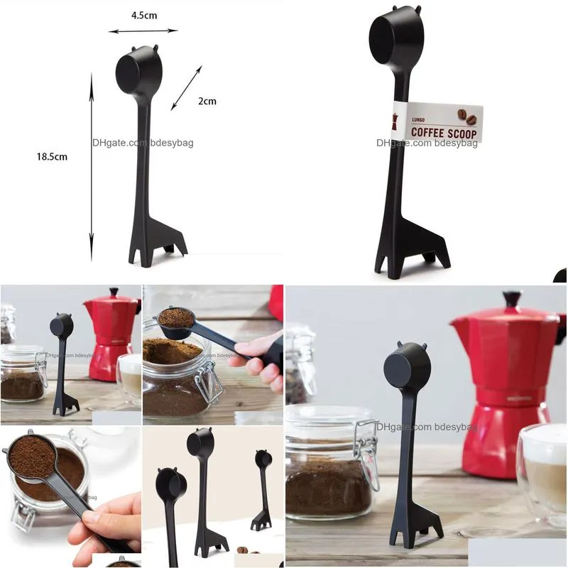 Coffee Scoops 240Pcs/Lot Creative Cartoon Giraffe Shaped Coffee Spoon Lovely Bean Powder Scoop Measuring Plastic Drop Delivery Home Ga Dht4Y