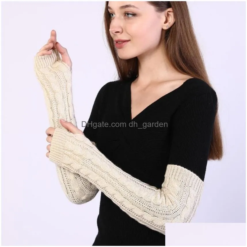 Fingerless Gloves Long Winter Half Finger Gloves Knitted Arm Warmer Fingerless Cuff Sleeve Armband Mittens For Women Fashion Dhgarden Dhpct