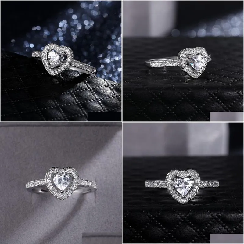 Cluster Rings Romantic Love Heart Zircon Diamond Ring Band Bride Engagement Wedding Rings For Women Girls Fashion Fine Jewe Dhgarden Dh1Ew