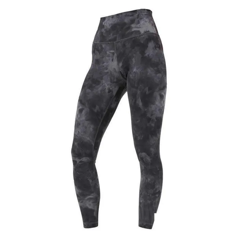 Yoga Lu Lemon Fitness Running Street Pants Women Align Stretch Sports High Waist Trousers Nine Minutes Tie-Dyed Leggings Drop Deliver Dhkos
