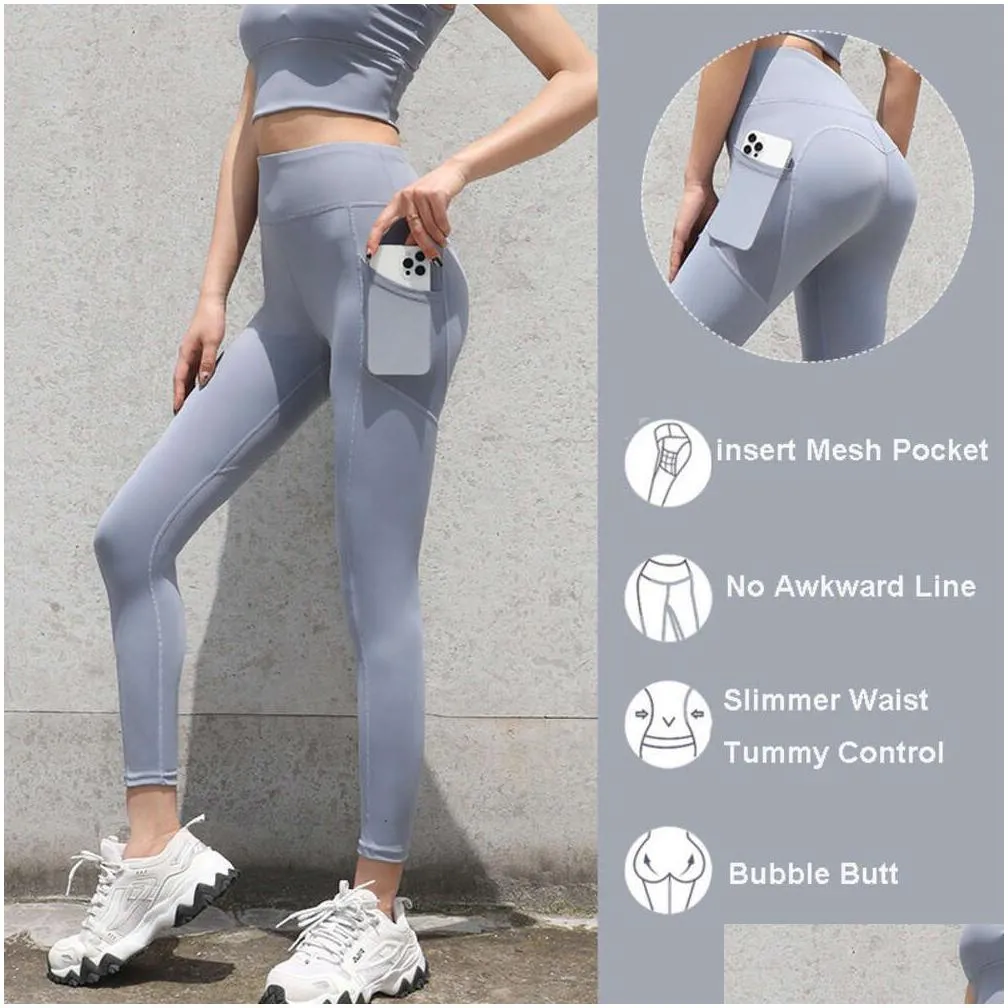 Lu Pant Align Lemon Yoga Outfit Leggings Women Push Up Wear Sports Female Jogger Pants Mesh Pocket Workout Tights Plus Size 3Xl Scrun Dh8Qv
