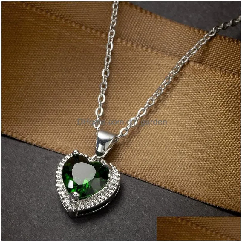 Pendant Necklaces Update Red Diamond Heart Pendant Necklace Stainelss Steel Chain Women Girls Necklaces Green Crystal Fashio Dhgarden Dhg7T