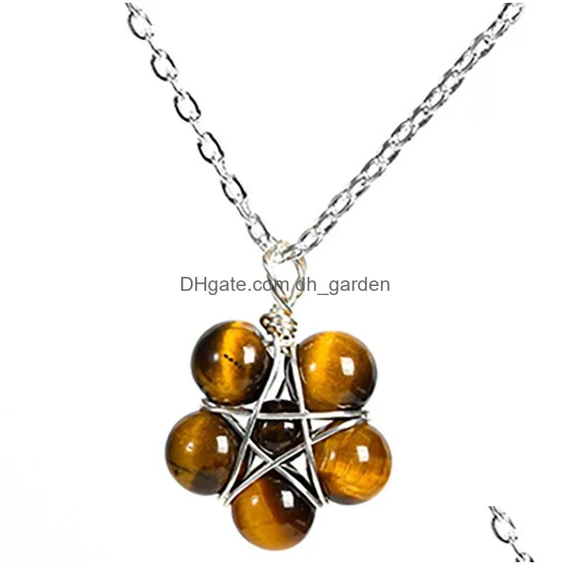 Pendant Necklaces Natural Crystal Rough Round Beads Stone Necklace Star Beaded Flower Gemstone Pendants For Drop Delivery Je Dhgarden Dhgta