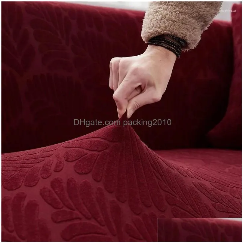 Chair Covers Chair Ers Jacquard P Fabric Wine Red Sofa Er For Living Room Solid Color All-Inclusive Modern Elastic Corner Couch Sliper Dhbmo