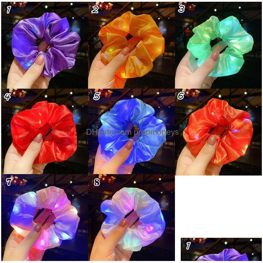 Hair Accessories Luminous Scrunchies Led Hairband Ponytail Holder Headwear Women Girls Elastic Satin Silky Scrunchy Tie Hair Rope Acce Dhr6U