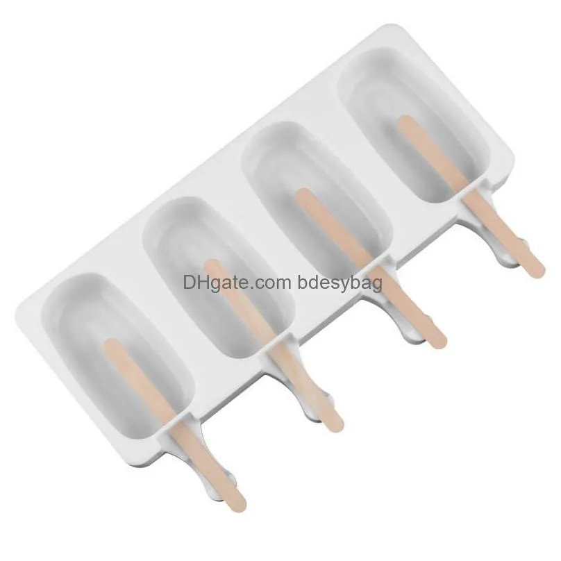 Ice Cream Tools Food Safe Sile Ice Cream Tools 4 Cell Frozen Popsicle Molds Maker Diy Homemade Zer Mod With Sticks Drop Delivery Home Dhg6Z