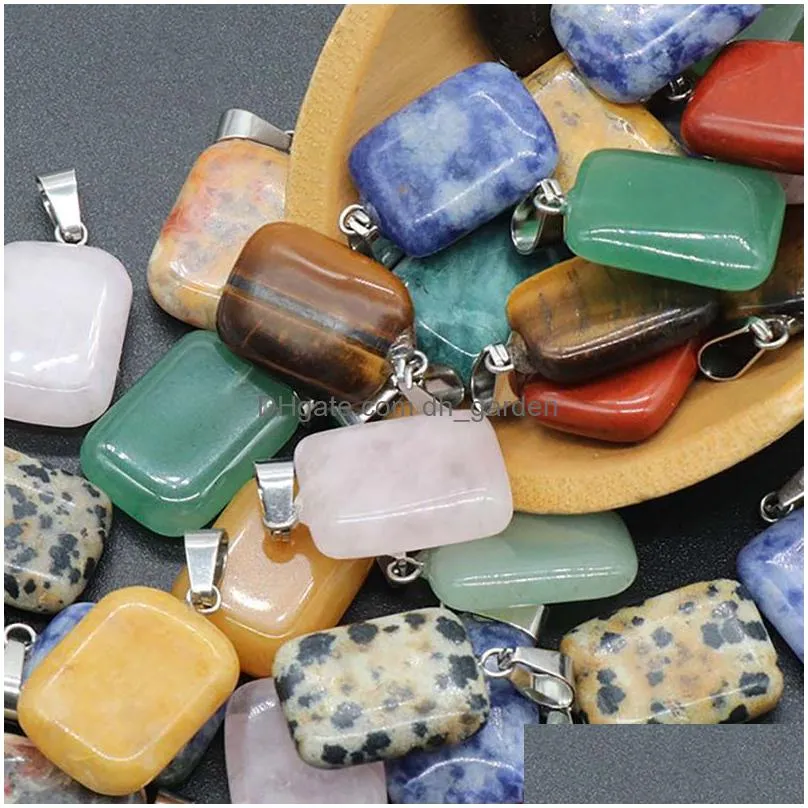 Pendant Necklaces 20Mm Rectangar Crystal Stone Pendant For Earrings Necklace Making Accessories Healing Gemstone Charm Jewel Dhgarden Dhkhz