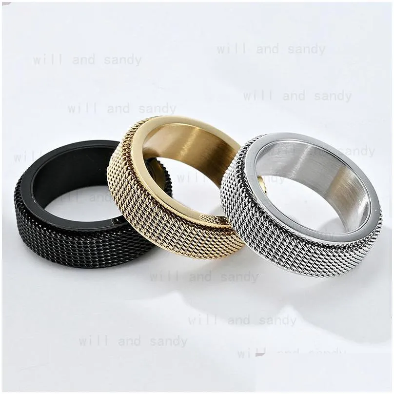 Jewelry Gold Mesh Ring Band Stainless Steel Rotary Decompression Rings For Men Women Hiphop Fashion Fine Jewelry Drop Delivery Baby, K Dh0Fa
