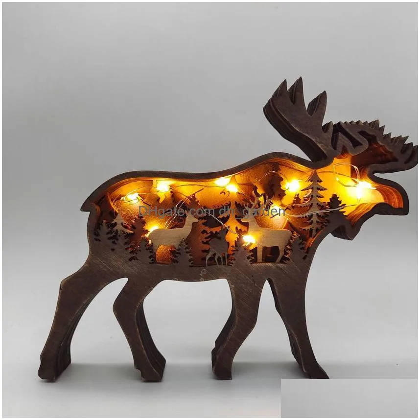 Other Home Decor Update Bear Christams Deer Craft 3D Laser Cut Wood Home Decor Gift Art Crafts Toy Wild Forest Animal Table Dhgarden Dhxt1