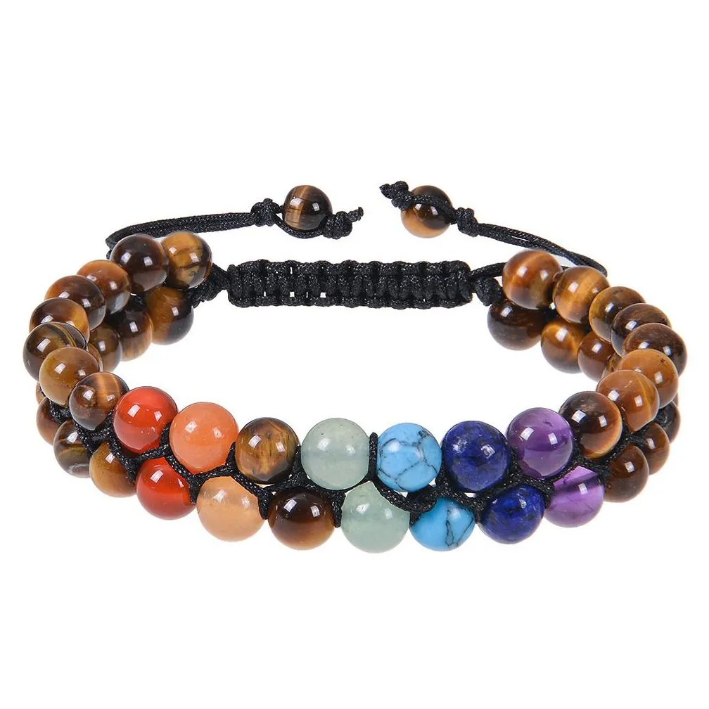 Jewelry 6Mm Amethyst Black Onyx Howlite Double Layer Crystal Stone Bracelet Adjustable Hand Woven 7 Chakra Healing Yoga Drop Delivery Dhkdl