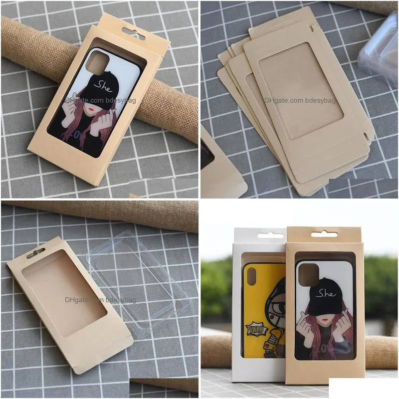 Packing Boxes Blank Window Large Mobile Phone Case Package Paper Kraft Brown Retail Packaging Box For 12Pro Max 7 8 Plus Lx3914 Drop D Dhpr6