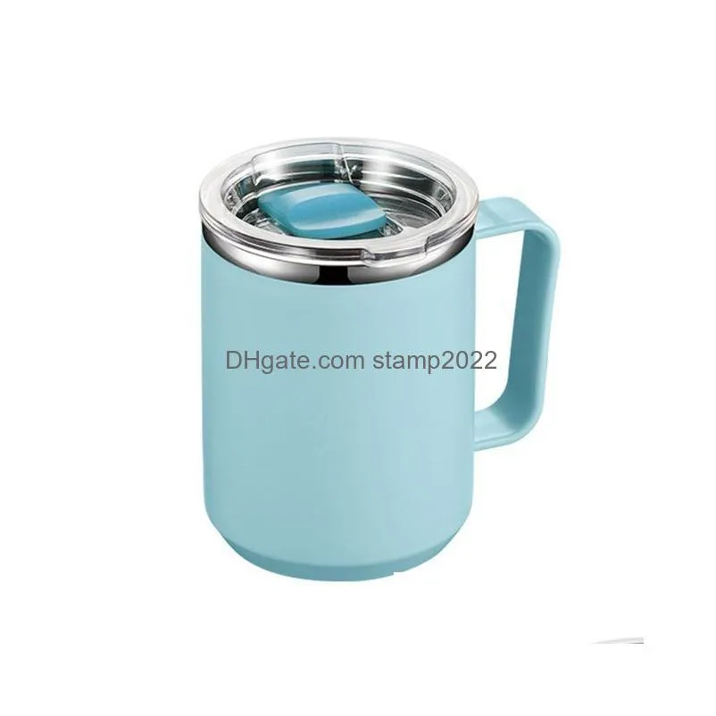 15oz double wall stainless steel mug with handle and lid portable insulated cup for outdoor traveling drinking water tea 