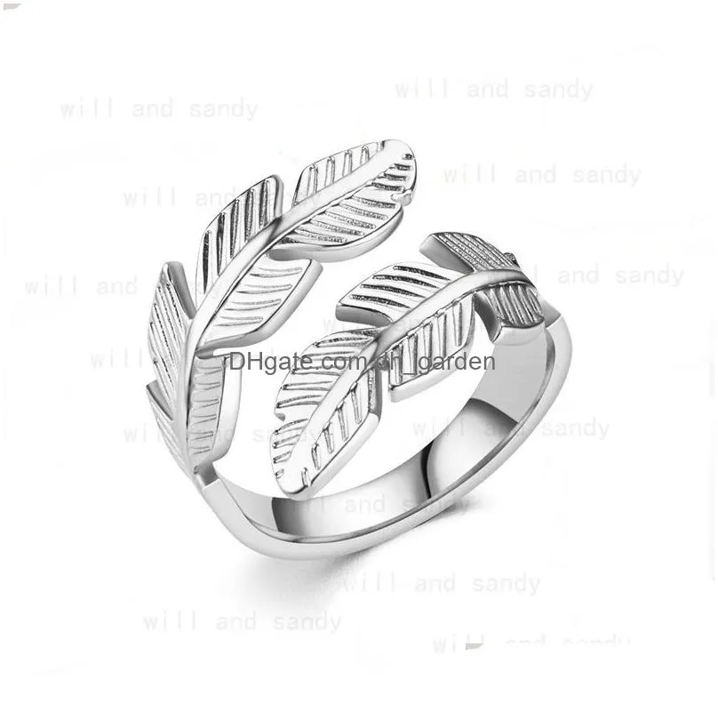 Band Rings Stainless Steel Angel Wing Feather Ring Band Adjustable Wrap Hip Hop Rings For Women Men Fashion Fine Jewelry Wi Dhgarden Dhyua