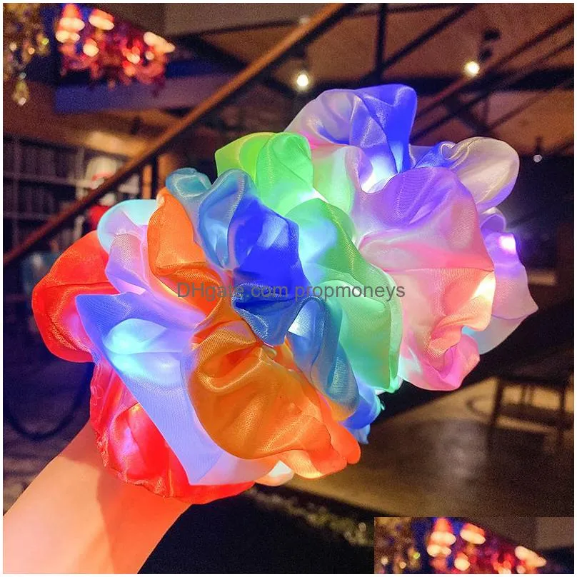 Hair Accessories Luminous Scrunchies Led Hairband Ponytail Holder Headwear Women Girls Elastic Satin Silky Scrunchy Tie Hair Rope Acce Dhr6U