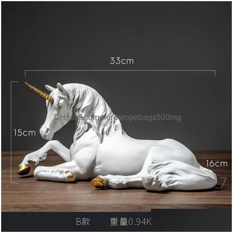 Other Arts And Crafts Vilead Nordic Resin White Horse Statue Animal Figurines Modern Home Office Decoration Living Room Fairy Garden D Dhcnz