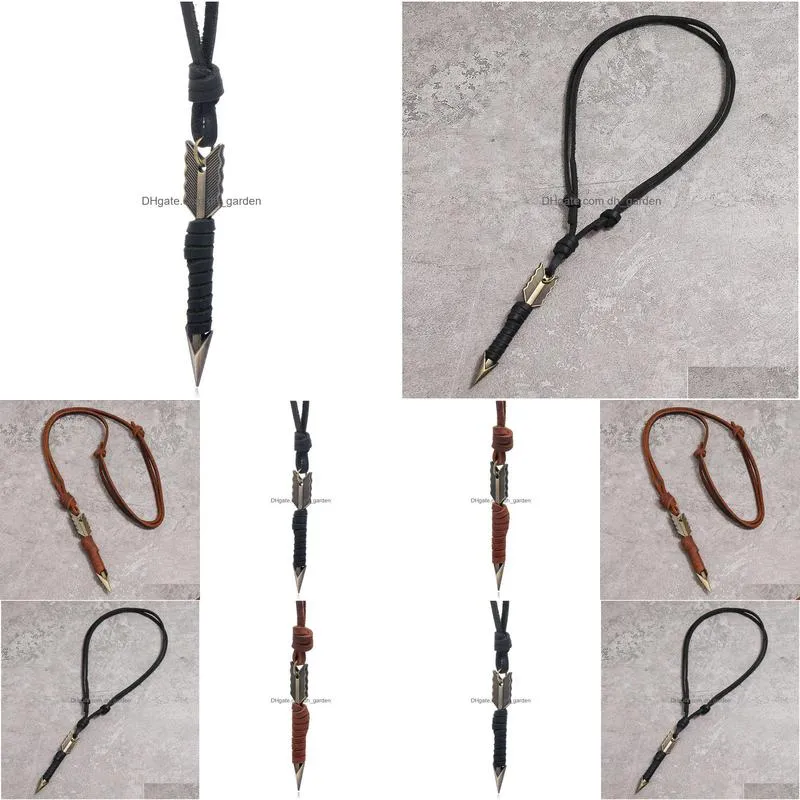 Pendant Necklaces Adjustable Leather Chain Necklaces Weave Bow Arrow Necklace Pendant For Women Men Punk Fashion Jewelry Gif Dhgarden Dhbuy