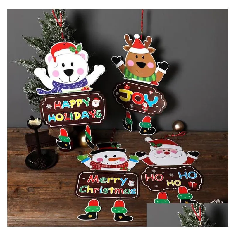 Christmas Decorations Christmas Ornaments Paper Board Door Window Hanging Pendant Welcome Merry Boards Xmas Decortaions Santa Claus Sn Dhnoq