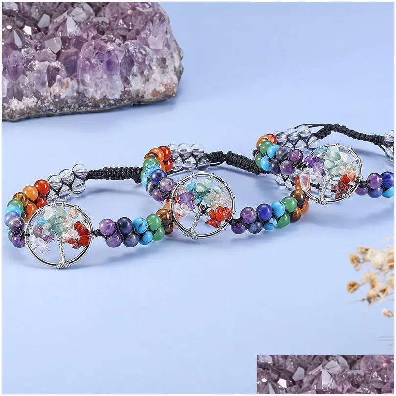 Jewelry 6Mm Amethyst Howlite Double Layer 7 Chakra Healing Yoga Stone Bracelet Gravel Tree Of Life Crystal For Drop Delivery Baby, Kid Dhml5