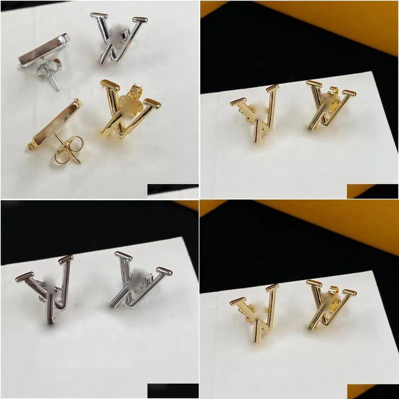 18K gold love V letters designer stud earrings for women luxury cute letter engagement elegant charm ear rings earring birthday gifts jewelry brand gift box