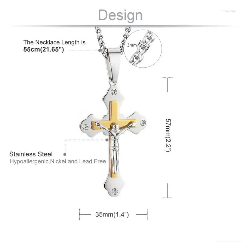 Pendant Necklaces Catholic Zircon Crucifix Cross Jesus Christ Stainless Steel Chain For Men Dad Birthday Gifts Religious Jewelry