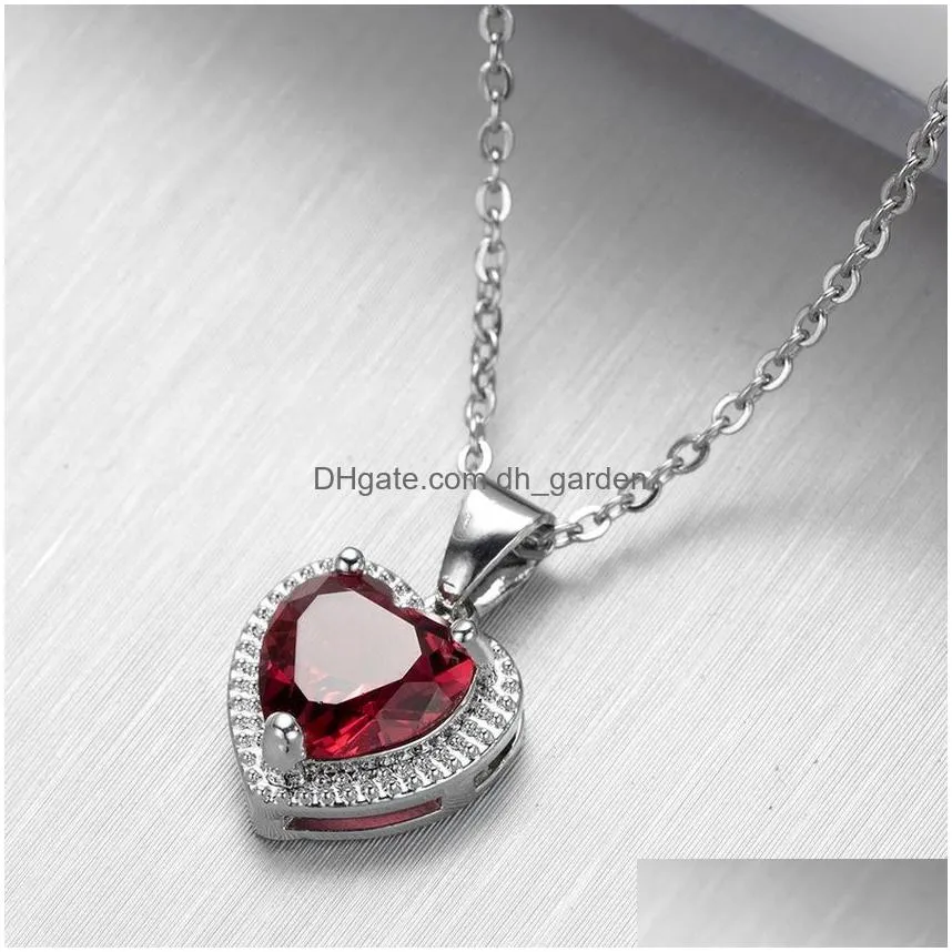 Pendant Necklaces Update Red Diamond Heart Pendant Necklace Stainelss Steel Chain Women Girls Necklaces Green Crystal Fashio Dhgarden Dhg7T