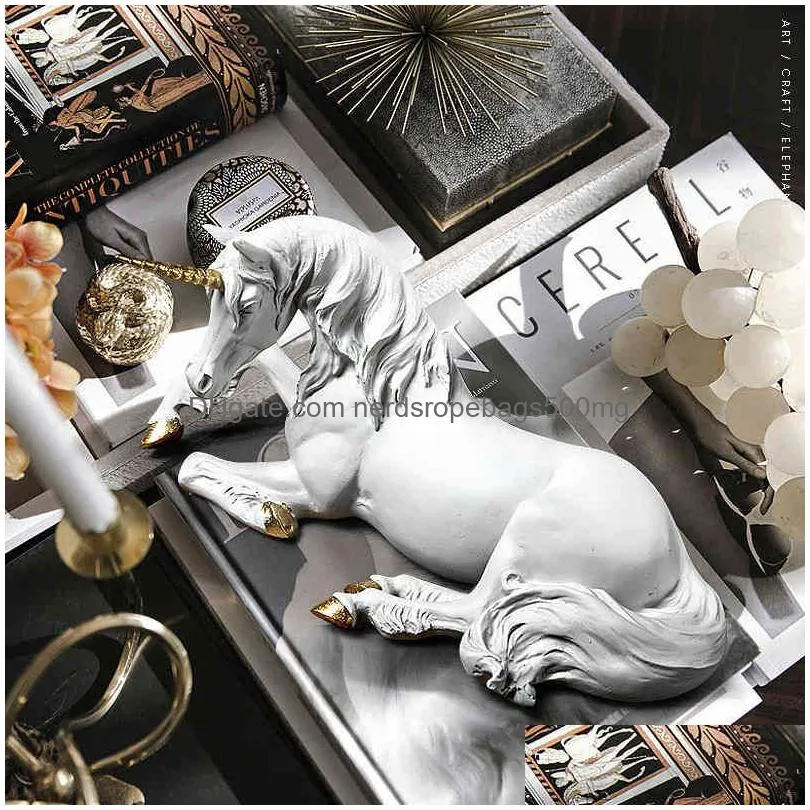 Other Arts And Crafts Vilead Nordic Resin White Horse Statue Animal Figurines Modern Home Office Decoration Living Room Fairy Garden D Dhcnz