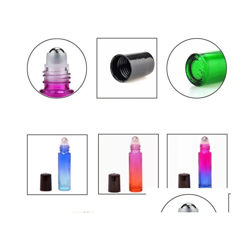 Packing Bottles Wholesale 10Ml Glass Roll On Bottles Gradient Color Roller With Stainless Steel Balls Roll-On Bottle Perfect For Essen Dhkim