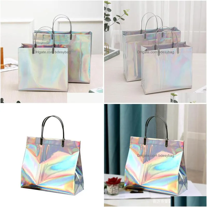Gift Wrap 4 Size Pvc Laser Rainbow Bag Shop Handbag Wholesale Thickened Waterproof Gift Plastic Clothing Bags Lx4864 Drop Delivery Hom Dhowt