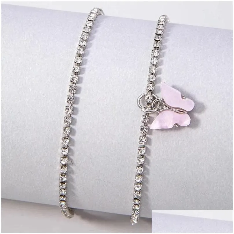 Anklets Multi Layers Chain Anklet With Mini Butterfly Shape Stackable Ankle Bracelet Pendant Adjustable