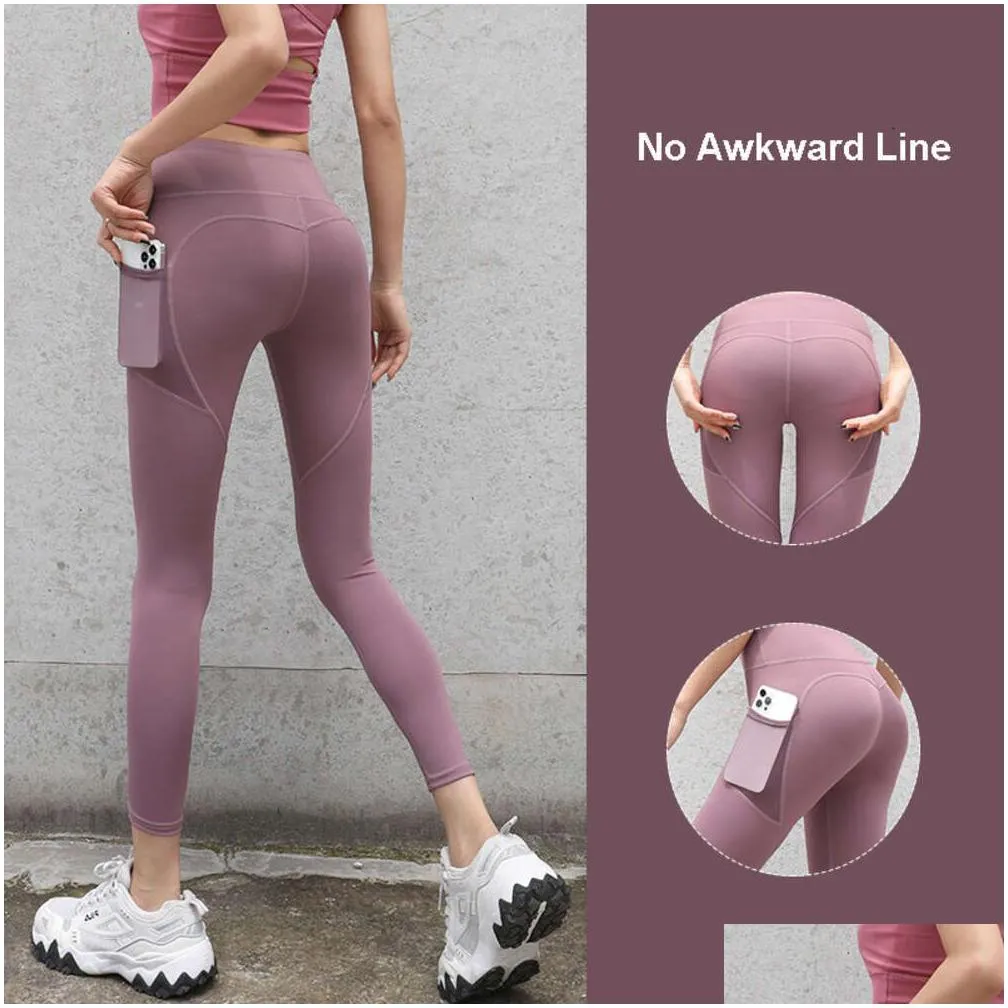 Lu Pant Align Lemon Yoga Outfit Leggings Women Push Up Wear Sports Female Jogger Pants Mesh Pocket Workout Tights Plus Size 3Xl Scrun Dh8Qv