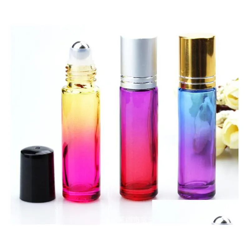 Packing Bottles Wholesale 10Ml Glass Roll On Bottles Gradient Color Roller With Stainless Steel Balls Roll-On Bottle Perfect For Essen Dhkim