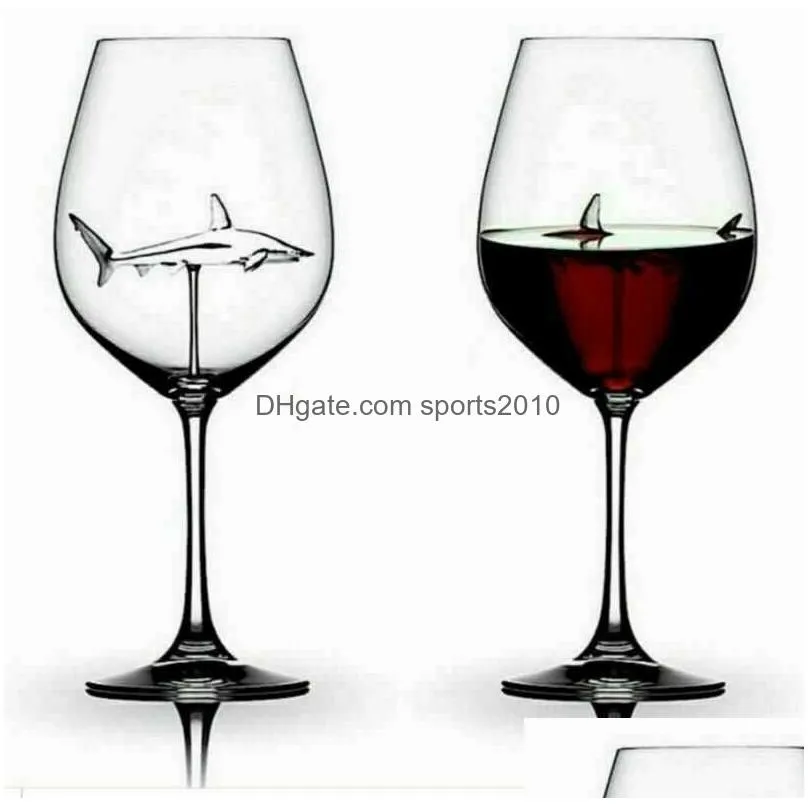 Wine Glasses New Design Goblet Whiskey Glass Dinner Decorate Handmade Crystal For Party Built-In Shark Wine Drop Delivery Home Garden Dhhnk