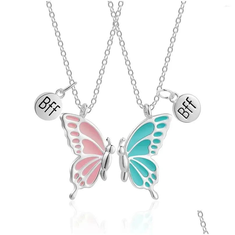 Pendant Necklaces 2PCS Friend Butterfly BFF Friendship Necklace For 2 Girls Lover Couple Long Distance Birthday Gifts