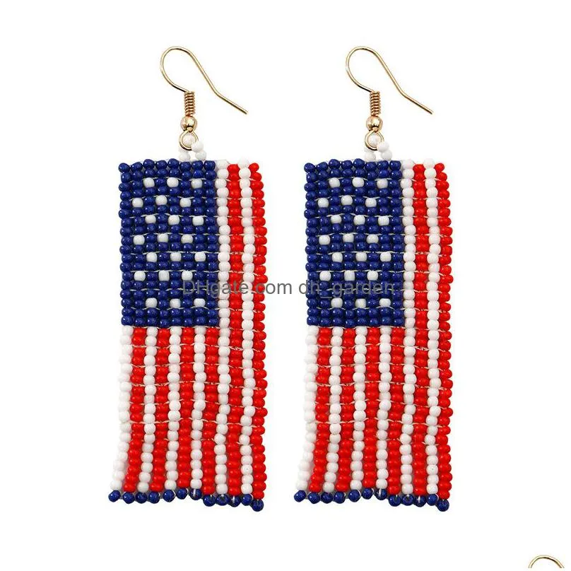 Dangle & Chandelier Bohemia Tassel American Flag Rice Beads Earrings Us Independence Day Jewelry Handmade Glass Earring For Dhgarden Dhdjp