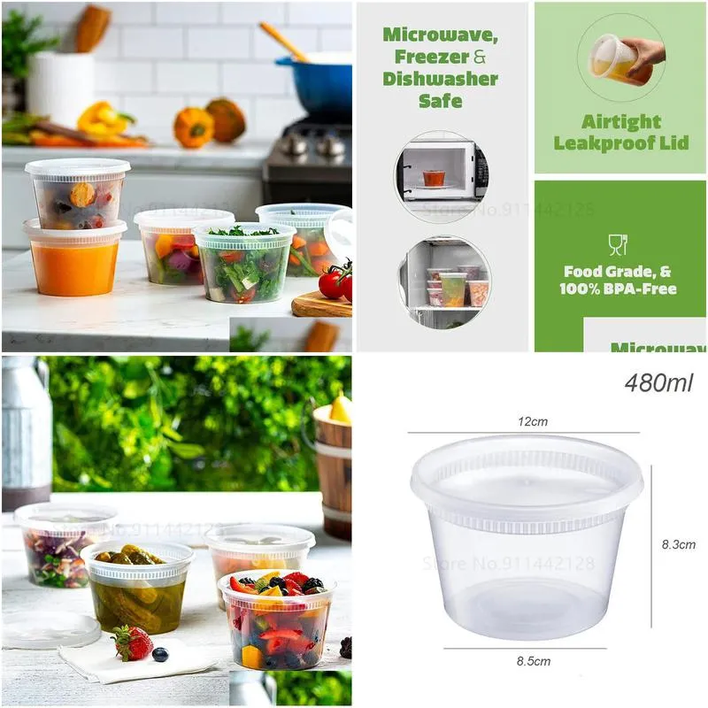 Disposable Take Out Containers 240Ml480Ml Plastic Deli Food Storage With Airtight Lids For Salads Kitchen Fridge 231211 Drop Delivery Dhnfu