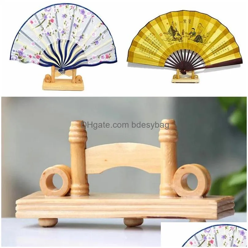 Storage Holders & Racks Folding Fan Display Stand For Home Decoration Hand Holder Decor Wooden Japanese Base Lx4837 Drop Delivery Home Dhl0C