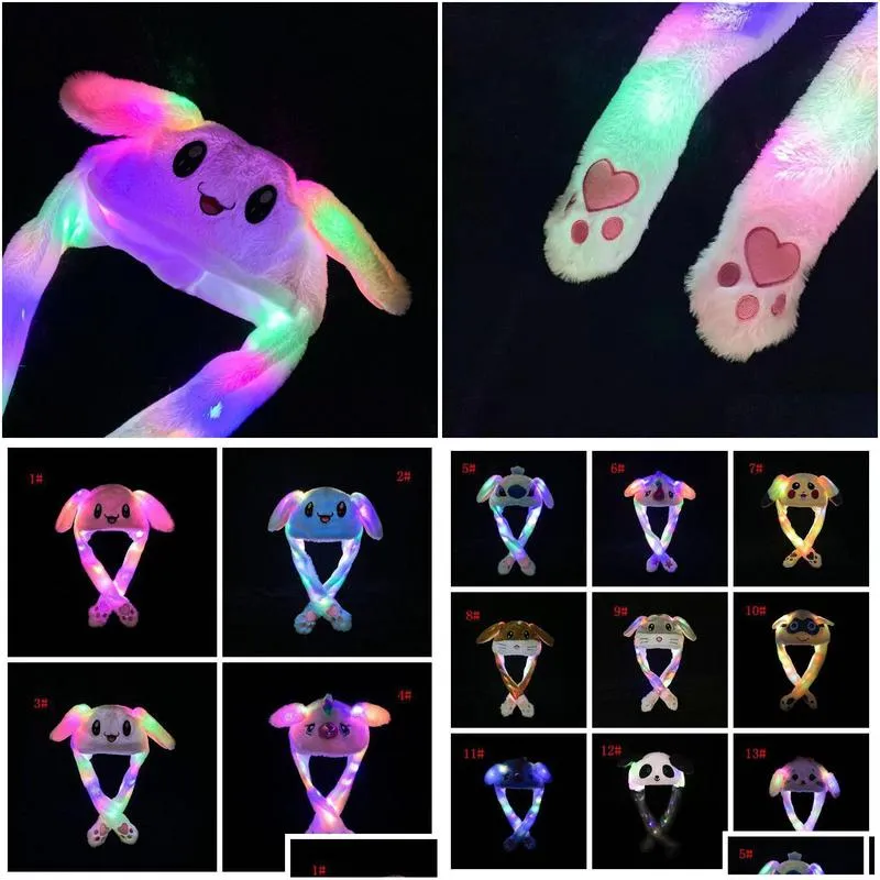 Other Home Textile 33 Styles Textile Led Light P Hat Cartoon Animal Cap For Rabbit Cat Bunny Ear Moving Hats Adt Kids Christmas Winter Dhqxd