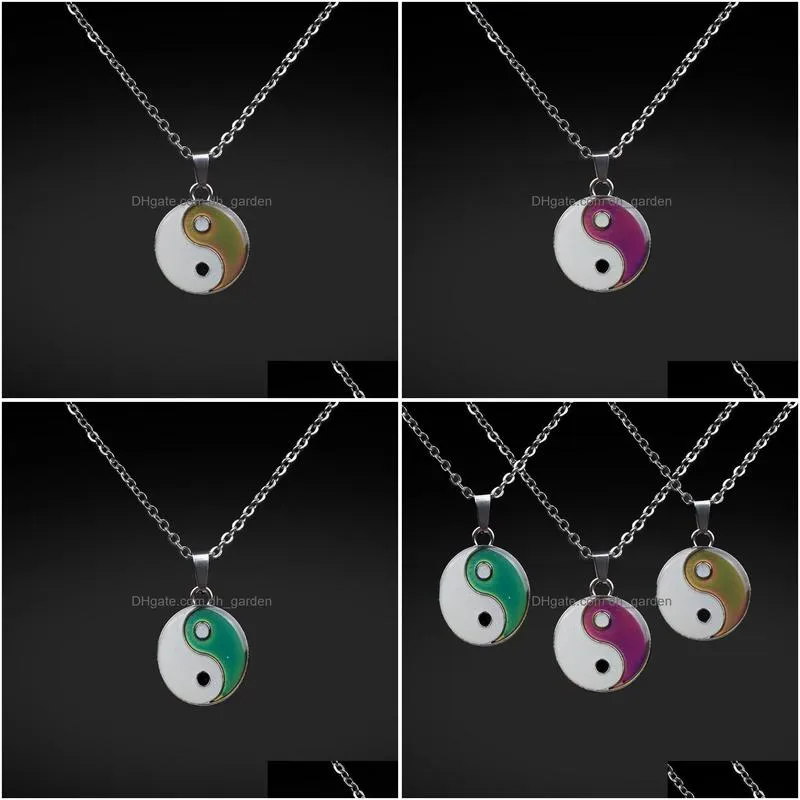 Pendant Necklaces Yinyang Color Changing Temperature Sensing Necklace Coin Pendant Mood Necklaces Women Children Fashion Jew Dhgarden Dhbwf