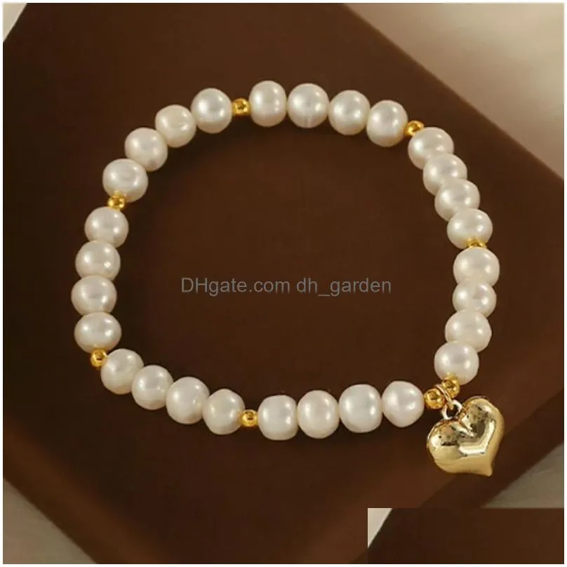 Chain Natural Pearl Bracelet Women Elegant Sweet Love Charm Beaded Elastic Fashion Jewelry Drop Delivery Jewelry Bracelets Dhgarden Dh4Yh