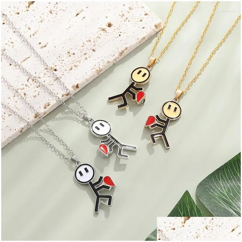 Pendant Necklaces Fashion Cute Funny Cartoon Matchman Magnetic Attraction Couple Necklace Friendship Heart Valentine Day Gift