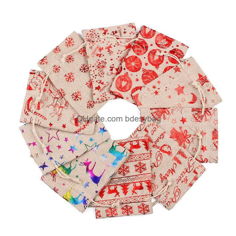 Christmas Decorations Colorf Linen Christmas Cotton Bags 10X14 13X18Cm Home Party Muslin Candy Gifts Jewelry Packaging Bag Dstring Gif Dh3Ly
